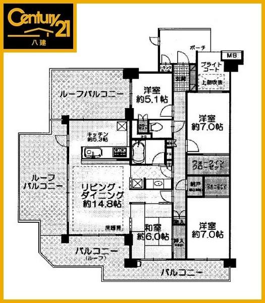 Floor plan. 4LDK, Price 43,800,000 yen, Footprint 105.99 sq m , Balcony area 22.75 sq m