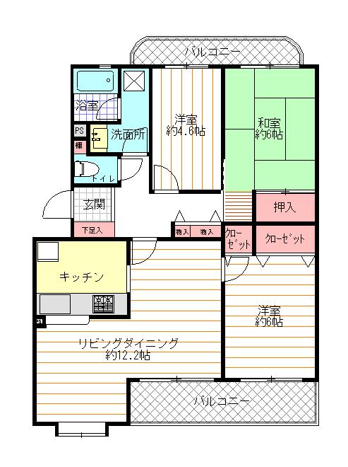 Floor plan. 3LDK, Price 13,900,000 yen, Occupied area 75.01 sq m , Balcony area 12.3 sq m