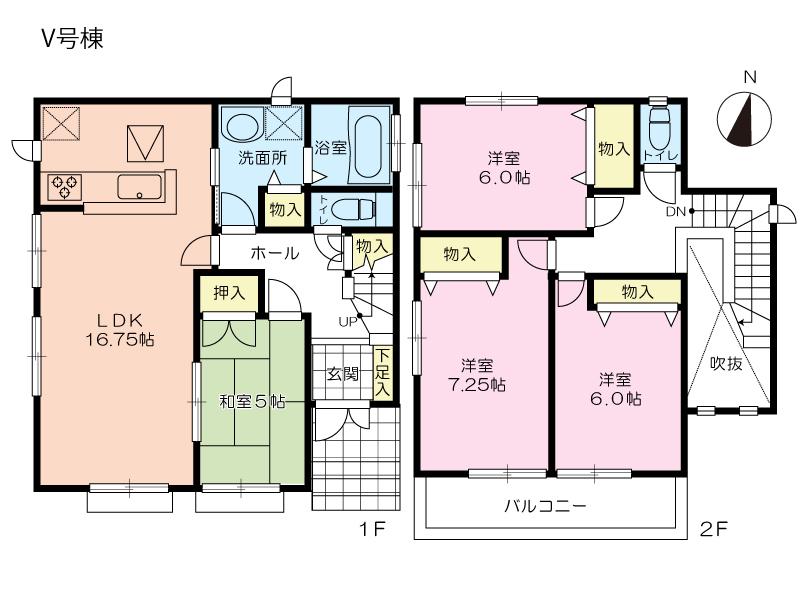 Floor plan. (V Building), Price 35,800,000 yen, 4LDK, Land area 133.08 sq m , Building area 102.06 sq m