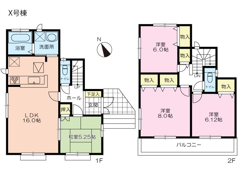 Floor plan. (X Building), Price 36,800,000 yen, 4LDK, Land area 153.13 sq m , Building area 98.74 sq m