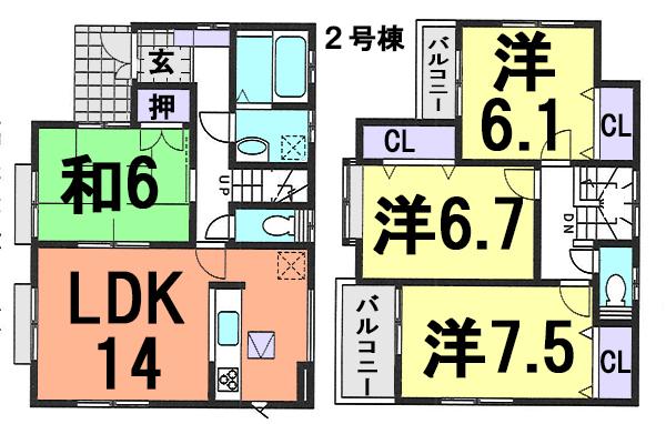 Floor plan. 21,800,000 yen, 4LDK, Land area 129.91 sq m , Building area 96.05 sq m Zenshitsuminami facing bright dwelling