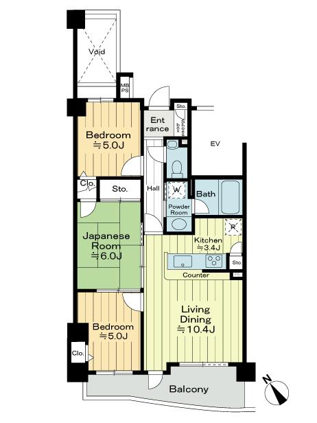 Floor plan. 3LDK, Price 16,900,000 yen, Occupied area 65.46 sq m , Easy to balcony area 8.78 sq m floor plan change, It is a floor plan of one side 3 rooms.