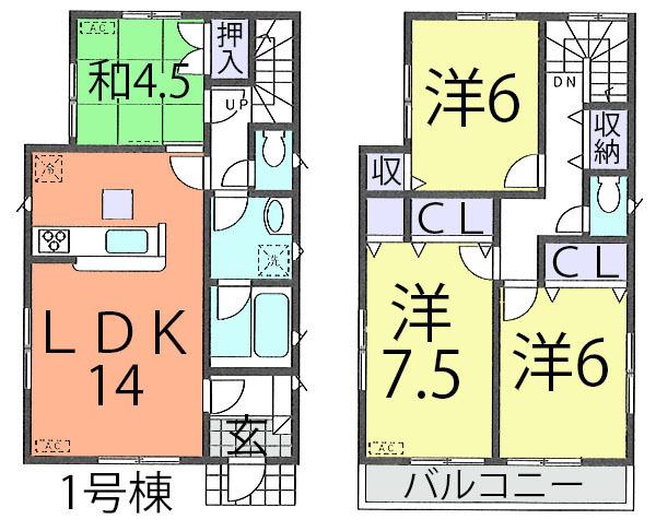 Floor plan. (1 Building), Price 25,800,000 yen, 4LDK, Land area 145.11 sq m , Building area 91.93 sq m