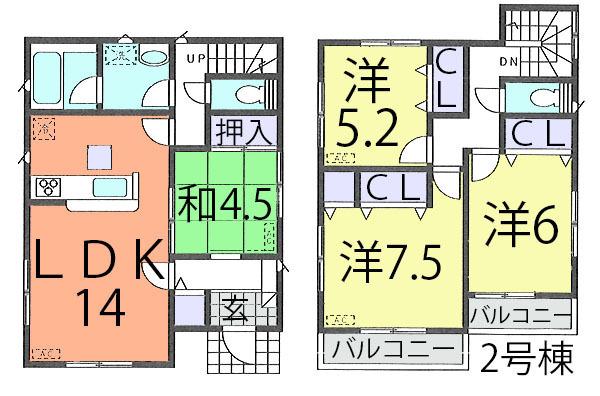Floor plan. (Building 2), Price 23.8 million yen, 4LDK, Land area 128.11 sq m , Building area 92.34 sq m