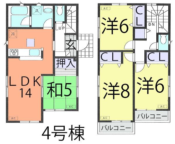 Floor plan. (4 Building), Price 27,800,000 yen, 4LDK, Land area 105.88 sq m , Building area 91.53 sq m