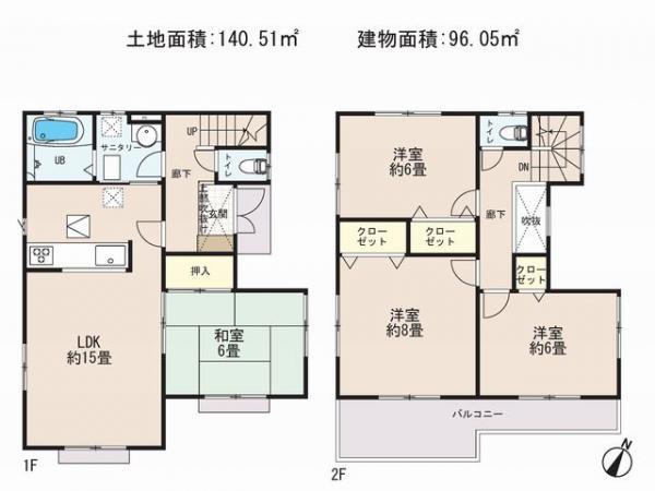 Floor plan. 25,800,000 yen, 4LDK, Land area 140.51 sq m , Building area 96.05 sq m