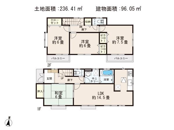 Floor plan. 27,800,000 yen, 4LDK, Land area 236.41 sq m , Building area 96.05 sq m