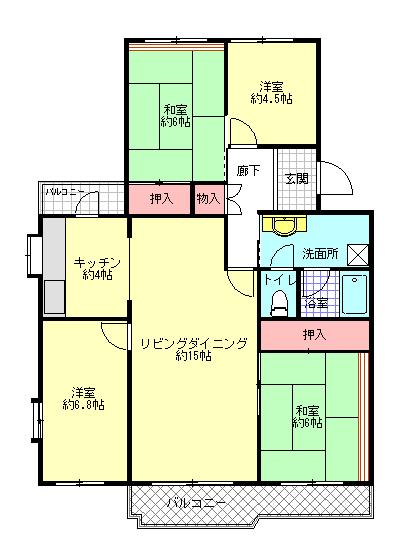 Floor plan. 4LDK, Price 8.8 million yen, Occupied area 96.97 sq m , Balcony area 11.6 sq m