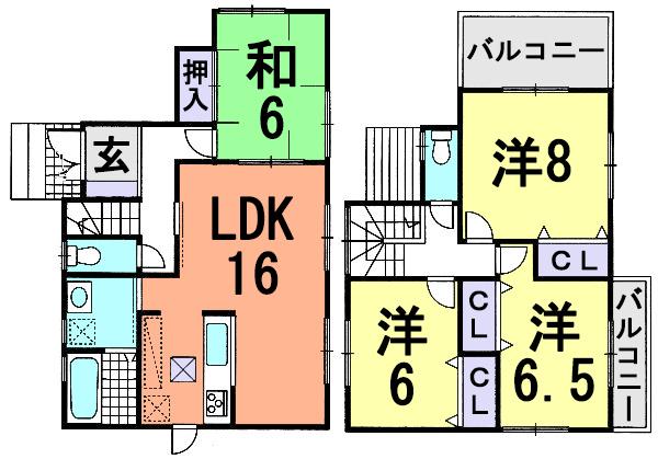 Floor plan. Price 34,800,000 yen, 4LDK, Land area 183.35 sq m , Building area 98.82 sq m