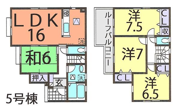 Floor plan. (5 Building), Price 21.5 million yen, 4LDK, Land area 154.03 sq m , Building area 99.36 sq m