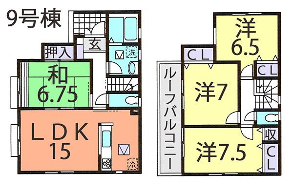 Floor plan. (9 Building), Price 22,900,000 yen, 4LDK, Land area 154.04 sq m , Building area 98.95 sq m