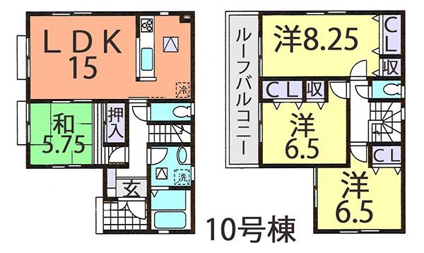 Floor plan. (10 Building), Price 21.9 million yen, 4LDK, Land area 154.04 sq m , Building area 98.53 sq m