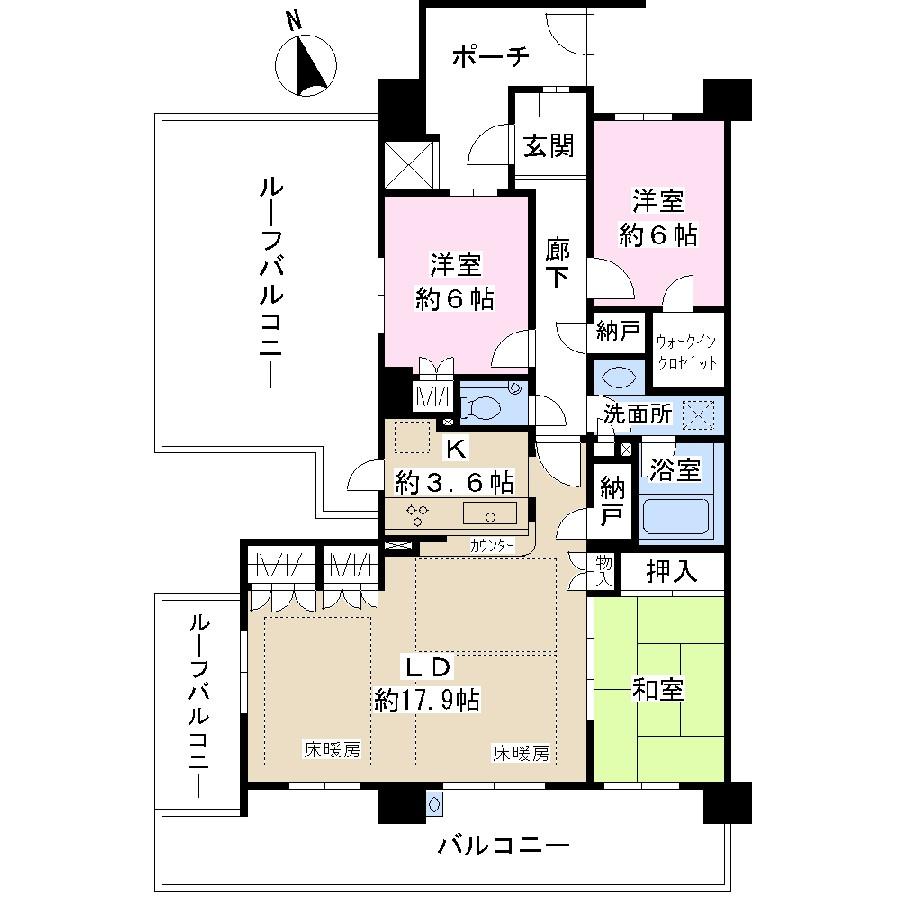Floor plan. 3LDK, Price 43,900,000 yen, Occupied area 90.83 sq m , Balcony area 19.69 sq m