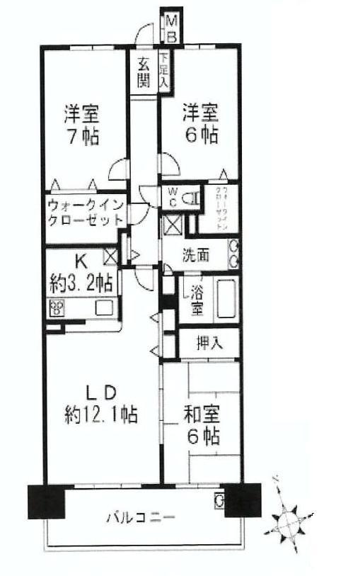Floor plan. 3LDK, Price 21,800,000 yen, Occupied area 80.93 sq m , Balcony area 11.4 sq m