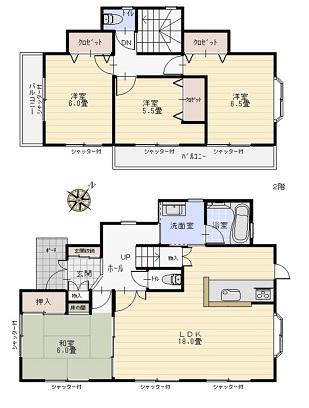 Floor plan. 29,700,000 yen, 4LDK, Land area 248.4 sq m , Building area 101.7 sq m Not occupancy Detached, Land area 75 square meters. There are two sided balcony.