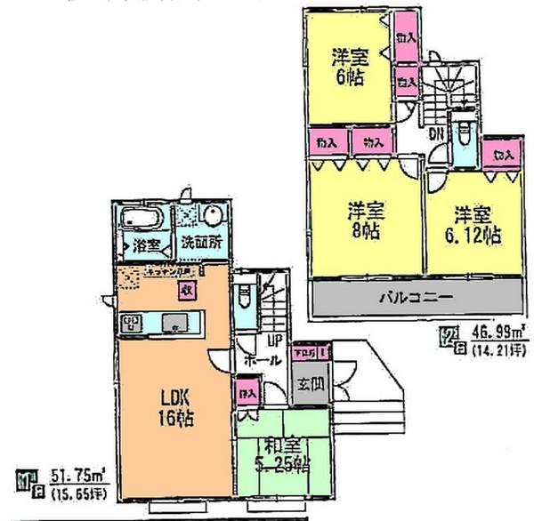 Floor plan. (X Building), Price 36,800,000 yen, 4LDK, Land area 153.13 sq m , Building area 98.74 sq m