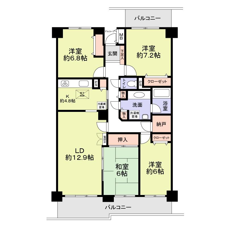 Floor plan. 4LDK + S (storeroom), Price 10.9 million yen, Footprint 100.06 sq m , Balcony area 18.21 sq m