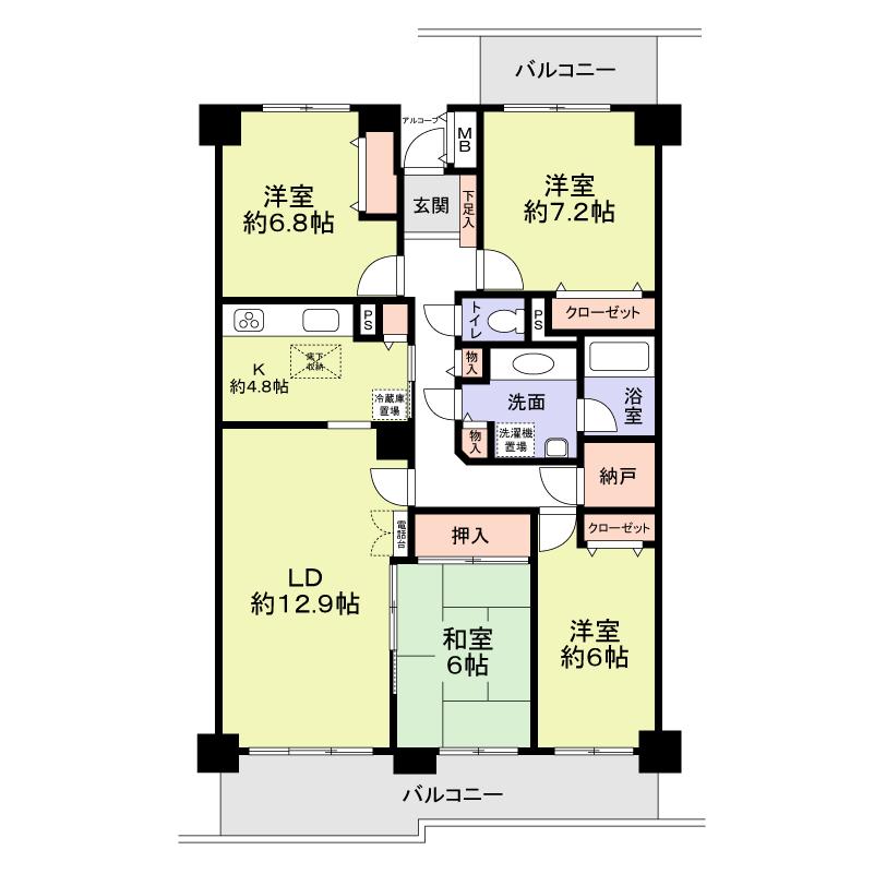 Floor plan. 4LDK + S (storeroom), Price 10.9 million yen, Footprint 100.06 sq m , Balcony area 18.21 sq m