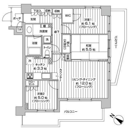 Floor plan. 3LDK, Price 17,900,000 yen, Occupied area 73.52 sq m , Balcony area 21.75 sq m