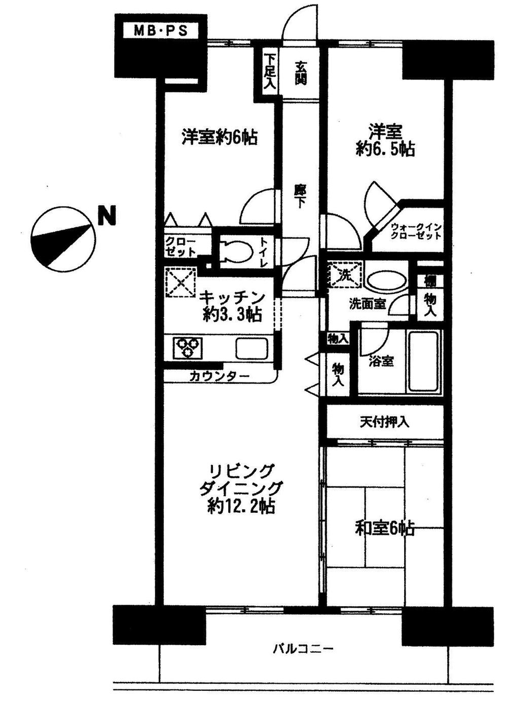 Floor plan. 3LDK, Price 24,800,000 yen, Occupied area 75.45 sq m , Balcony area 9.92 sq m