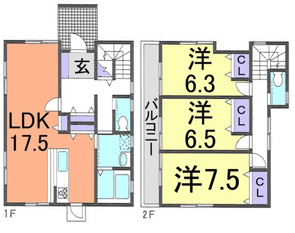 Floor plan. (6 Building), Price 25,800,000 yen, 3LDK, Land area 234.59 sq m , Building area 98.12 sq m
