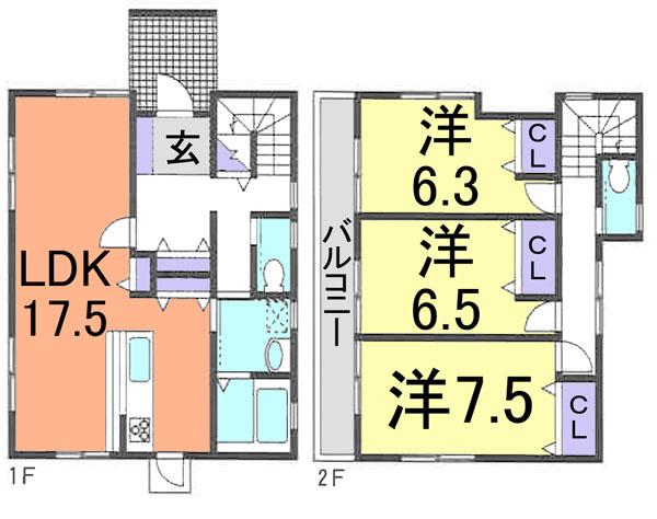 Floor plan. (6 Building), Price 25,800,000 yen, 3LDK, Land area 234.59 sq m , Building area 98.12 sq m