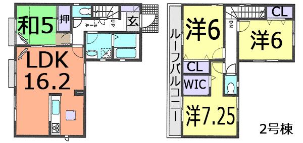 Floor plan. (Building 2), Price 26,800,000 yen, 4LDK, Land area 162.41 sq m , Building area 97.29 sq m