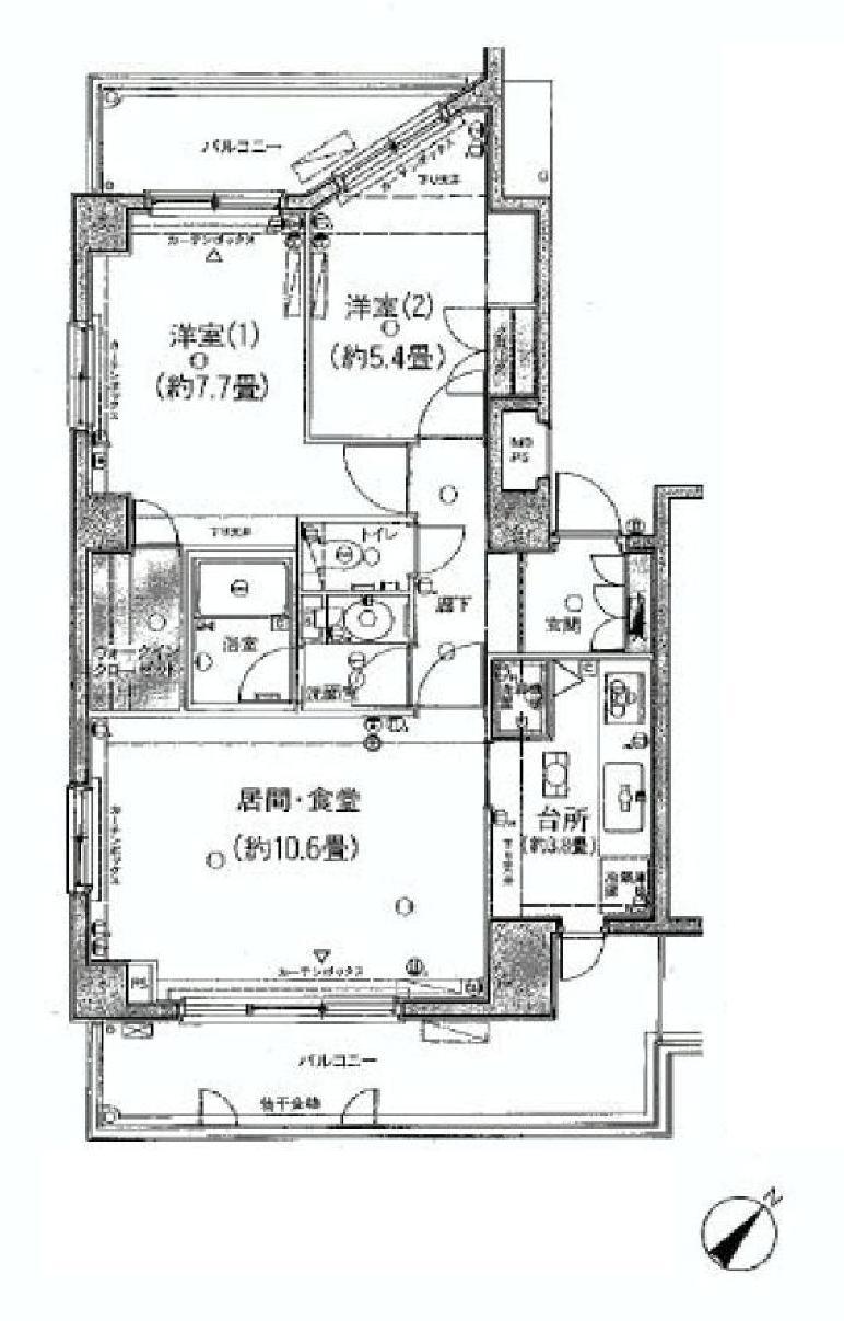 Floor plan. 2LDK, Price 13.5 million yen, Occupied area 63.66 sq m , Balcony area 17.5 sq m