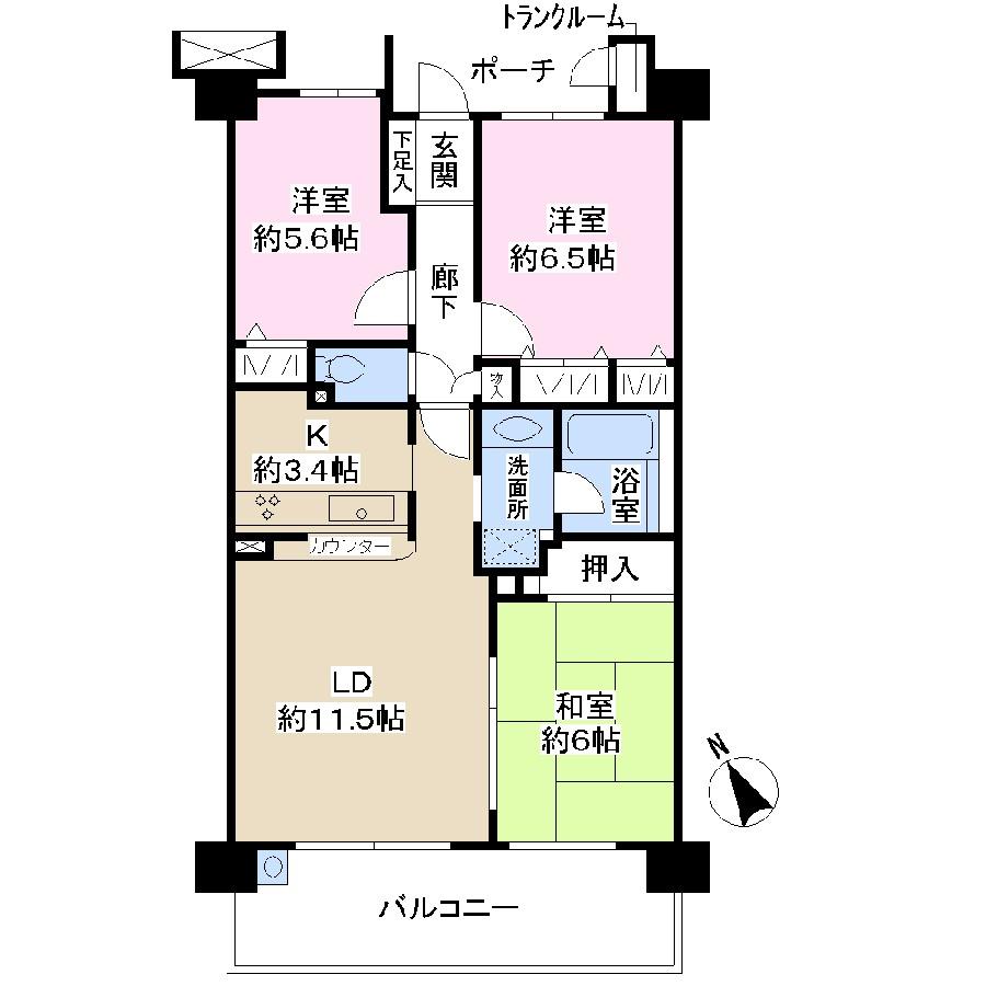 Floor plan. 3LDK, Price 23,300,000 yen, Footprint 71 sq m , Balcony area 12.16 sq m