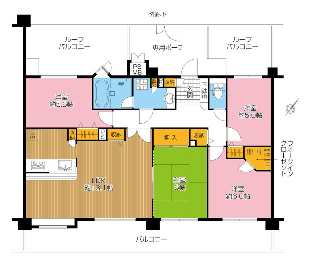 Floor plan. 4LDK, Price 26,400,000 yen, Occupied area 87.33 sq m , Balcony area 17.55 sq m