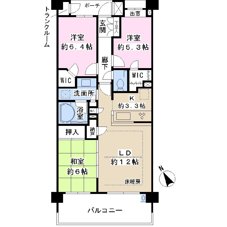 Floor plan. 3LDK + 2S (storeroom), Price 24,800,000 yen, Occupied area 74.51 sq m , Balcony area 12.5 sq m