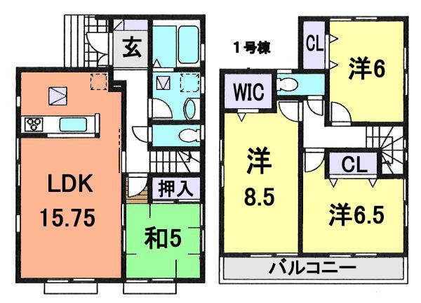 Floor plan. (1 Building), Price 21,800,000 yen, 4LDK, Land area 120.46 sq m , Building area 99.37 sq m