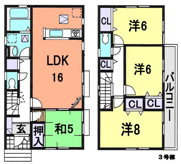 Floor plan. (3 Building), Price 24,800,000 yen, 4LDK, Land area 141.98 sq m , Building area 98.53 sq m