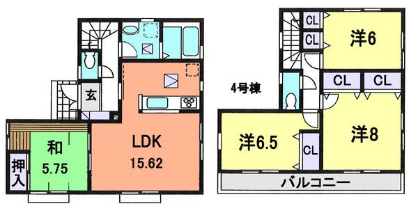 Floor plan. (4 Building), Price 21,800,000 yen, 4LDK, Land area 138.64 sq m , Building area 99.54 sq m