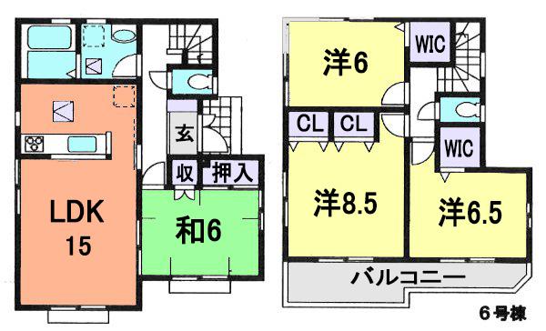 Floor plan. (6 Building), Price 21,800,000 yen, 4LDK, Land area 126.14 sq m , Building area 99.98 sq m