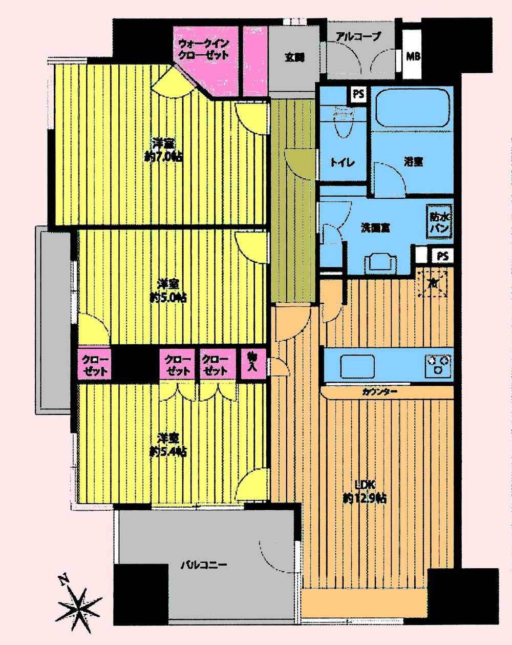 Floor plan. 3LDK, Price 23,980,000 yen, Occupied area 68.48 sq m , Balcony area 6.6 sq m