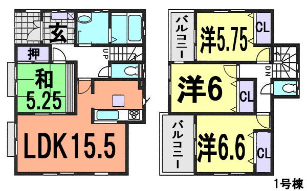 Floor plan. (1 Building), Price 22,800,000 yen, 4LDK, Land area 120.18 sq m , Building area 96.88 sq m
