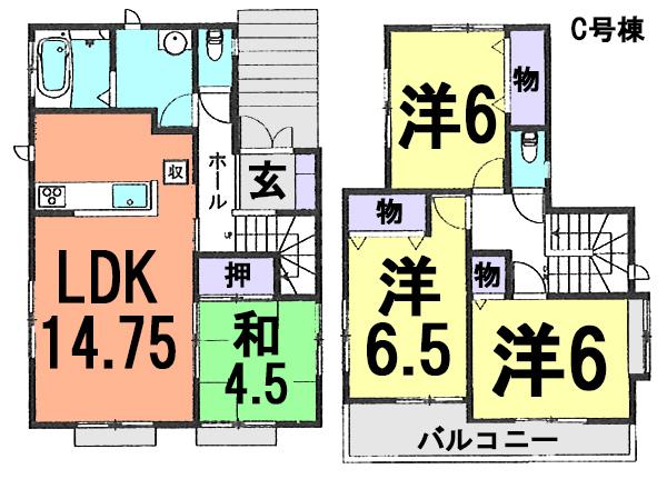 Floor plan. (C Building), Price 26,800,000 yen, 4LDK, Land area 113.44 sq m , Building area 93.16 sq m