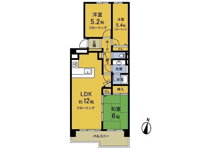 Floor plan. 3LDK, Price 19,800,000 yen, Occupied area 71.93 sq m , Balcony area 8.34 sq m southeast facing 3LDK Family Plan of In spacious space of about 18 tatami mats by connecting a Japanese-style room and living room