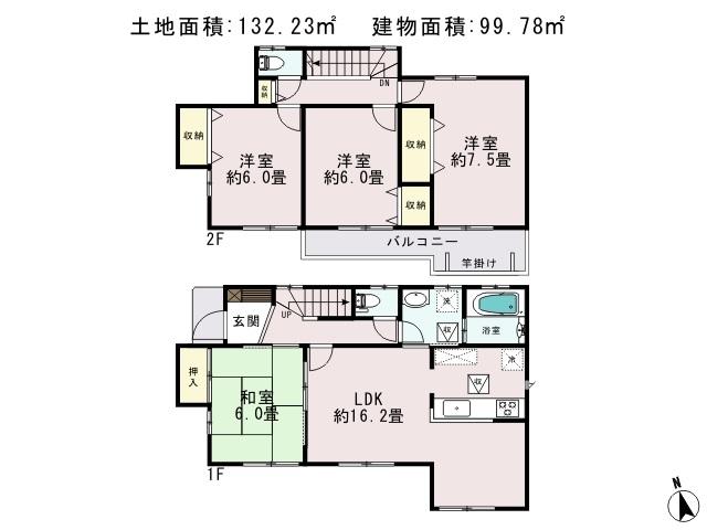Floor plan. 28,700,000 yen, 4LDK, Land area 132.23 sq m , Building area 99.78 sq m 4LDK All room 6 quires more Zenshitsuminami direction