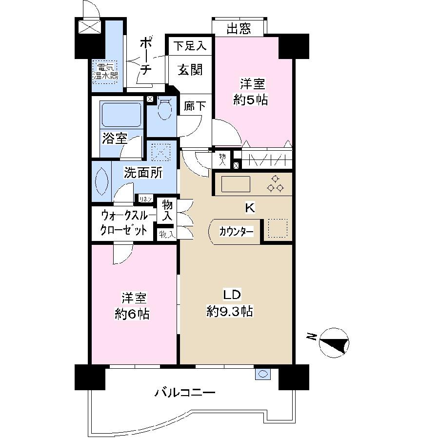 Floor plan. 2LDK, Price 20.5 million yen, Footprint 54.7 sq m , Balcony area 9.86 sq m