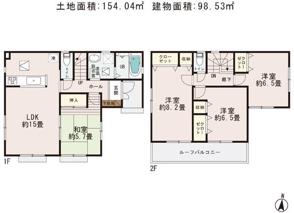 Floor plan. (10 Building), Price 21.9 million yen, 4LDK, Land area 154.04 sq m , Building area 98.53 sq m