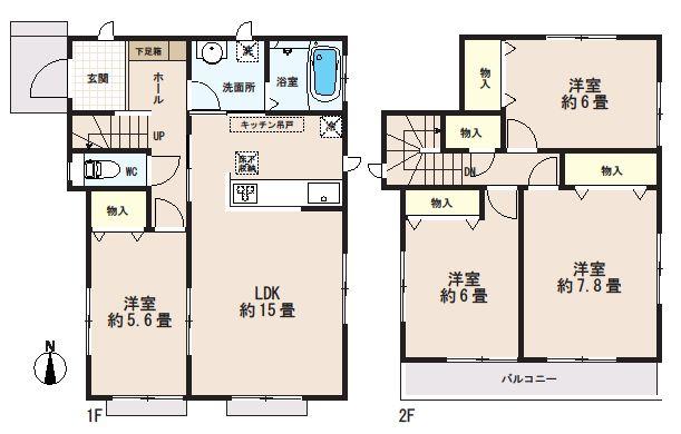 Floor plan. (D Building), Price 22,800,000 yen, 4LDK, Land area 157.03 sq m , Building area 96.88 sq m