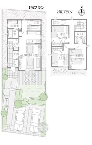 Plan example land area of ​​the case who built 3LDK to No.4 / 173.19 sq m  Building area / 104.27 sq m land price / 20,550,000 yen Building price / 21.5 million yen ※ Plan example of the web is an example for the reference of the land purchaser of the design plan, Adoption propriety of the plan example is optional. 