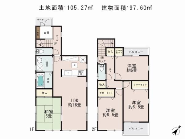 Floor plan. 35,300,000 yen, 4LDK, Land area 105.27 sq m , Building area 97.6 sq m