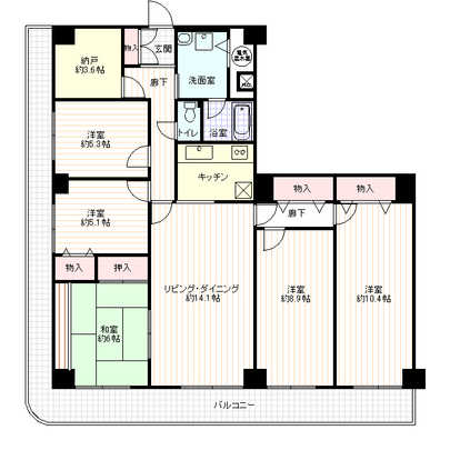 Floor plan. 5LDK + S (storeroom), Price 14.8 million yen, Footprint 125.99 sq m , Balcony area 31.1 sq m