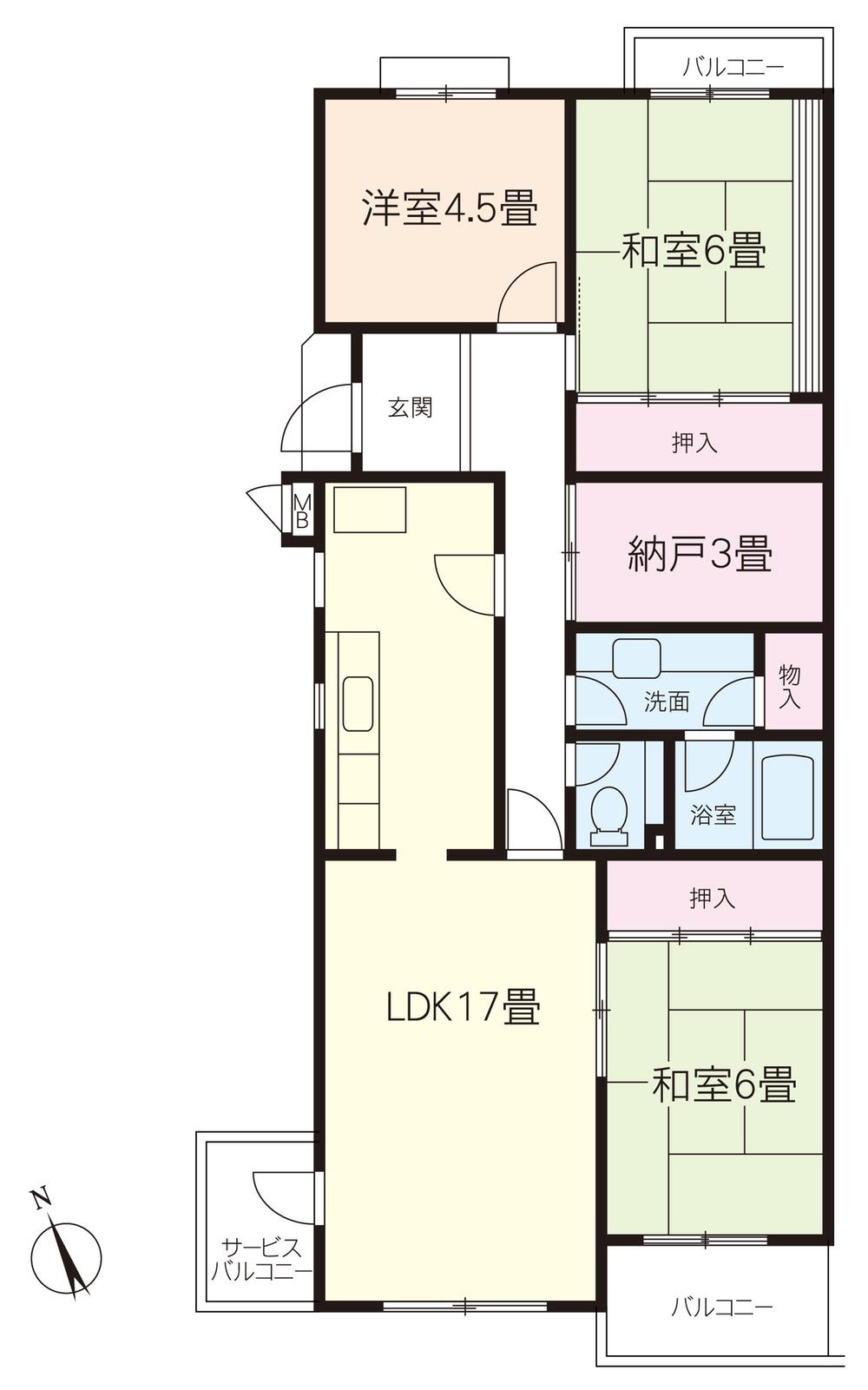 Floor plan. 3LDK + S (storeroom), Price 6.8 million yen, Occupied area 88.95 sq m , Balcony area 9.7 sq m