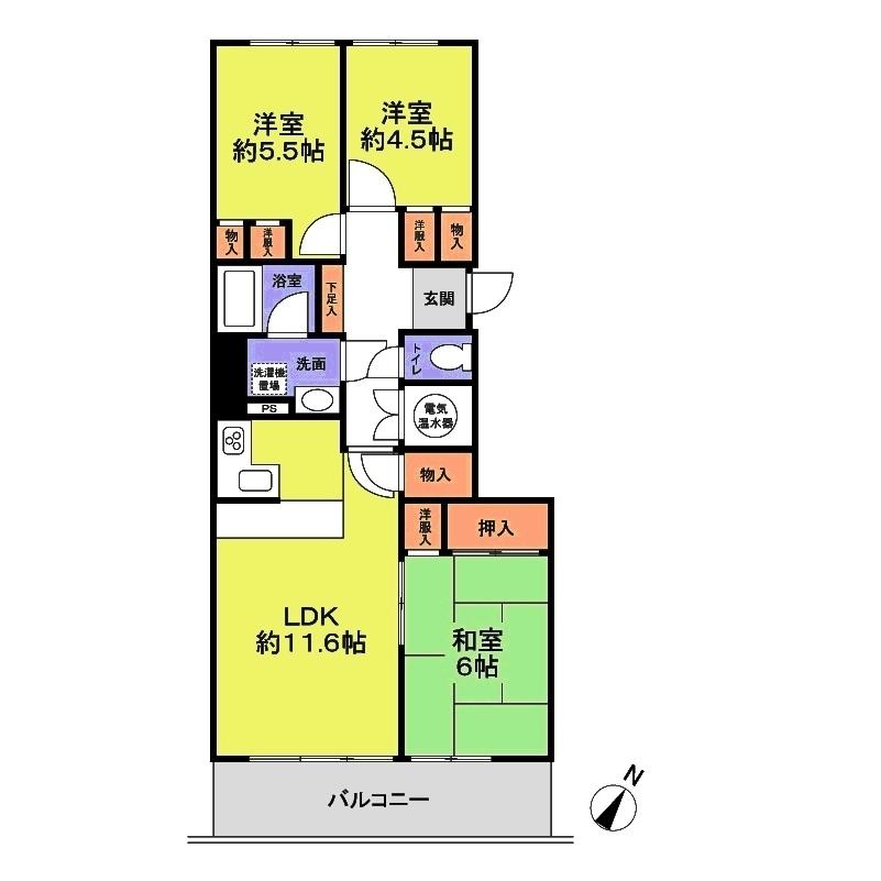 Floor plan. 3LDK, Price 7.3 million yen, Occupied area 65.78 sq m , Balcony area 9 sq m