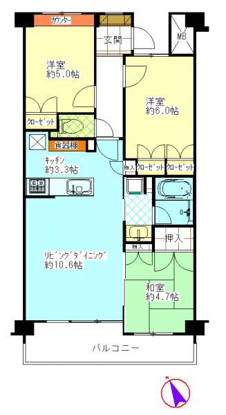 Floor plan. 3LDK, Price 19.9 million yen, Occupied area 64.08 sq m , Balcony area 8.77 sq m barrier-free specification, Because of the third floor of the south-west-facing, Day is good!