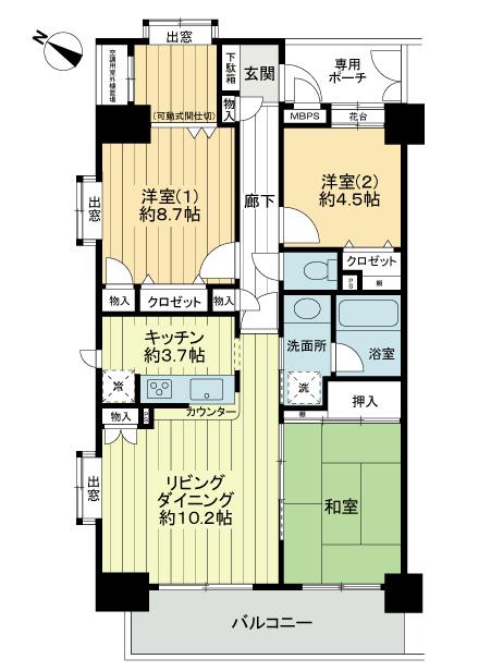 Floor plan. 3LDK, Price 17.3 million yen, Occupied area 73.07 sq m , Balcony area 9 sq m southwest angle room